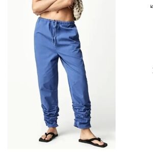 Women's FREE PEOPLE Blue New Light Cotton Parachute Pants, S, Drawstring Waist